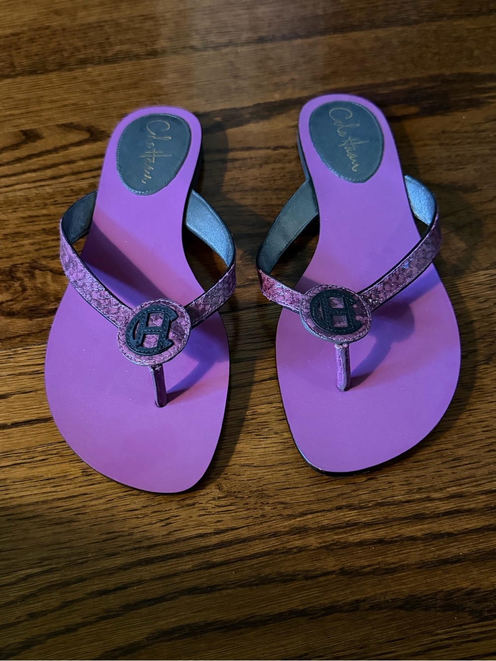 Cole Haan Purple Snakeskin CH Logo Thong Sandals – Vintage Y2K